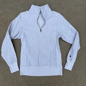 Champion Reverse Weave Quarter-Zip Sweatshirt Mock Neck Gray Sweatshirt Small